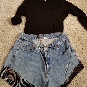 Jean Shorts with Printed Cuffs